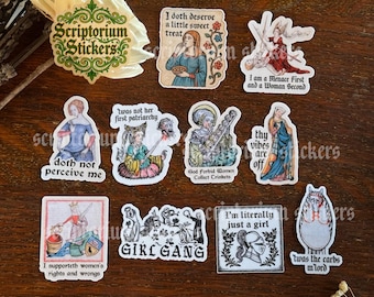 10pc Medieval MINI Sticker Pack | Journaling Stickers, Feminist Stickers, Medieval Wench Stickers, Medievalcore, Womens Rights Stickers