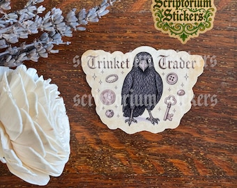 Trinket Trader Medieval Sticker | Medieval Marginalia Sticker, Medieval Art Sticker, Trinket Collector, Crow Sticker