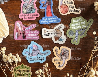 8pc Medieval Sticker Pack | Journaling Stickers, Medieval Knight, Medievalcore, Medieval Marginalia, Medieval Rabbit, Medieval Snail