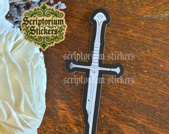 Pegatina Narsil / Pegatina de El Señor de los Anillos, Pegatina para nerds, Pegatina para amantes de los libros, Pegatina de grabado medieval en madera, Pegatina de estilo Dark Academia