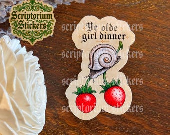 Girl Dinner Medieval Sticker | Medieval Snail Sticker, Medieval Art Sticker, Medieval Marginalia, Strawberry Sticker