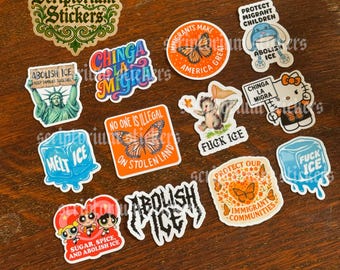 12pc Anti ICE Mini Sticker Pack | Anti Trump Stickers, Journaling Stickers, Anti Fascism Stickers, Abolish ICE Stickers, Chinga La Migra