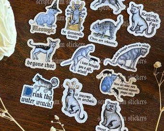 12pc Medieval Cats MINI Sticker Pack | Journaling Stickers, Silly Medieval Cats, Medievalcore, Medieval Marginalia