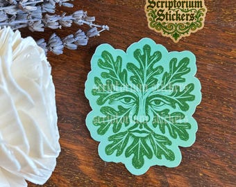 Green Man Medieval Woodcut Sticker | Cottagecore, Folklore Sticker, Medieval Sticker, Holographic Sticker