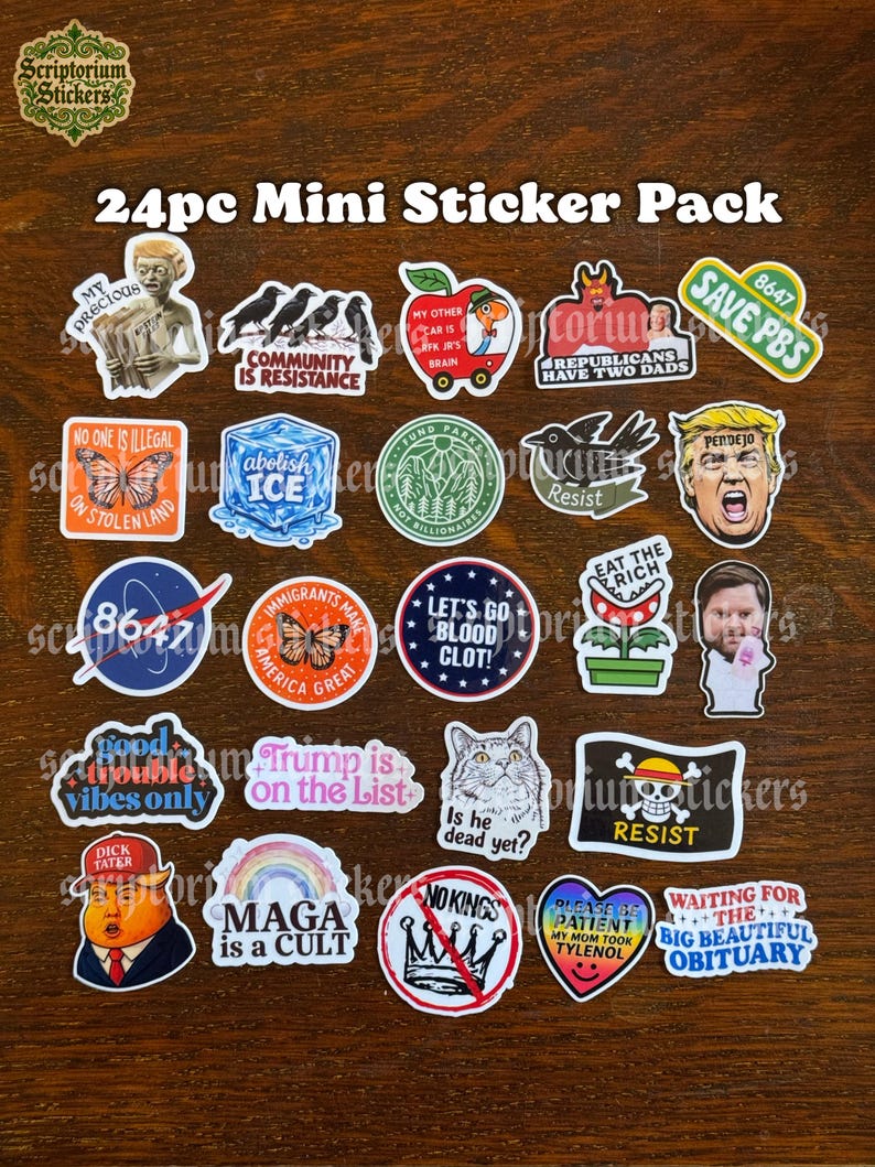 24pc Anti Fascism MINI Sticker Pack | Anti Trump Stickers, Protest Stickers, Satire Sticker, Political Humor, Journaling Stickers image 1