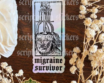Migraine Survivor Medieval Sticker | Meme Sticker, Dark Humor Sticker, Medieval Woodcut, Medieval Art Sticker