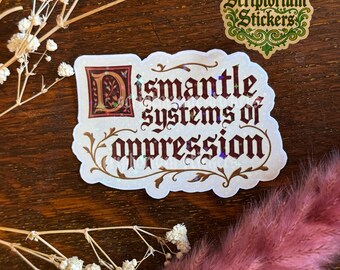 Pegatina medieval "Desmantela los sistemas de opresión" / Anti Trump, pegatina meme, regalo único, pegatina de la Edad Media, humor político