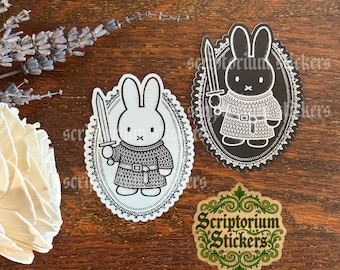 Medieval Bunny Knight Sticker | Bunny Sticker, Knight Sticker, Medieval Sticker, Medieval Woodcut