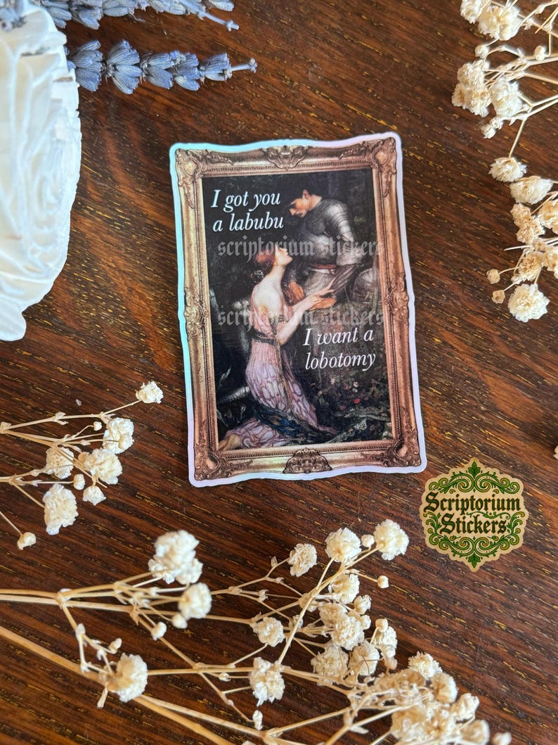 Fine Art Meme Sticker | Meme Sticker, Unique Gift, Feminist Sticker, Mondays Sticker, Lamia and Soldier Sticker, Labubu Sticker image 1