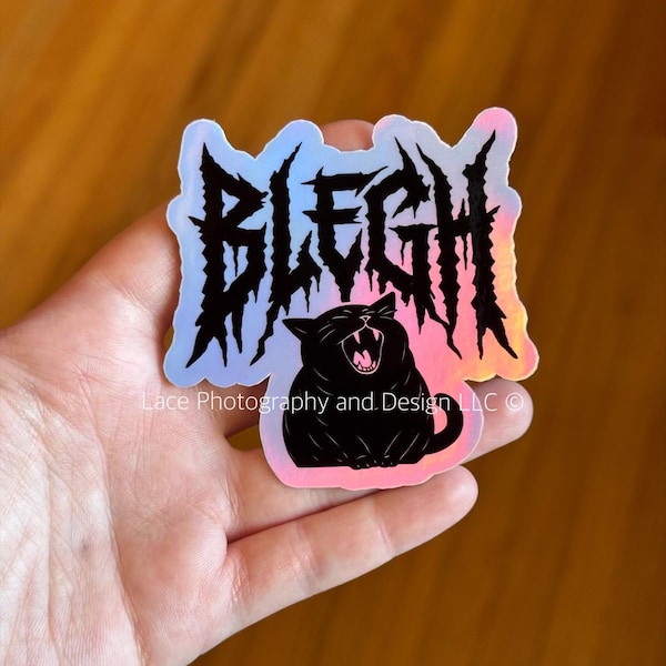 Blegh Black Cat Heavy Metal Sticker | Laptop Sticker, Water Bottle Sticker, Metalcore Sticker, Meme Sticker, Cat Humor, Unique Sticker
