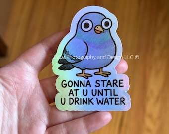 Drink Water Pigeon Sticker | Funny Sticker, Water Bottle Sticker, Kawaii Sticker, Cute Pigeon Sticker, Drink Your Water