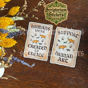 Support Human Art Stickers | Cave Drawings, Medieval Stickers, Medievalcore, Medieval Marginalia, Anti AI Sticker