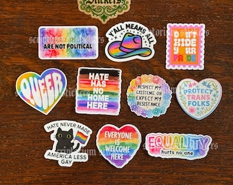 10pc Pride Mini Sticker Pack | Anti Trump, Journaling Stickers, Anti Fascism Stickers, Human Rights Stickers, Feminist Stickers, LGBTQ+