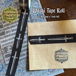 Medieval Sword Washi Tape | Medieval Washi Tape, Medieval Sticker, Medievalcore, Knightcore, Dark Academia, Medieval Woodcut, TTRPG Journal