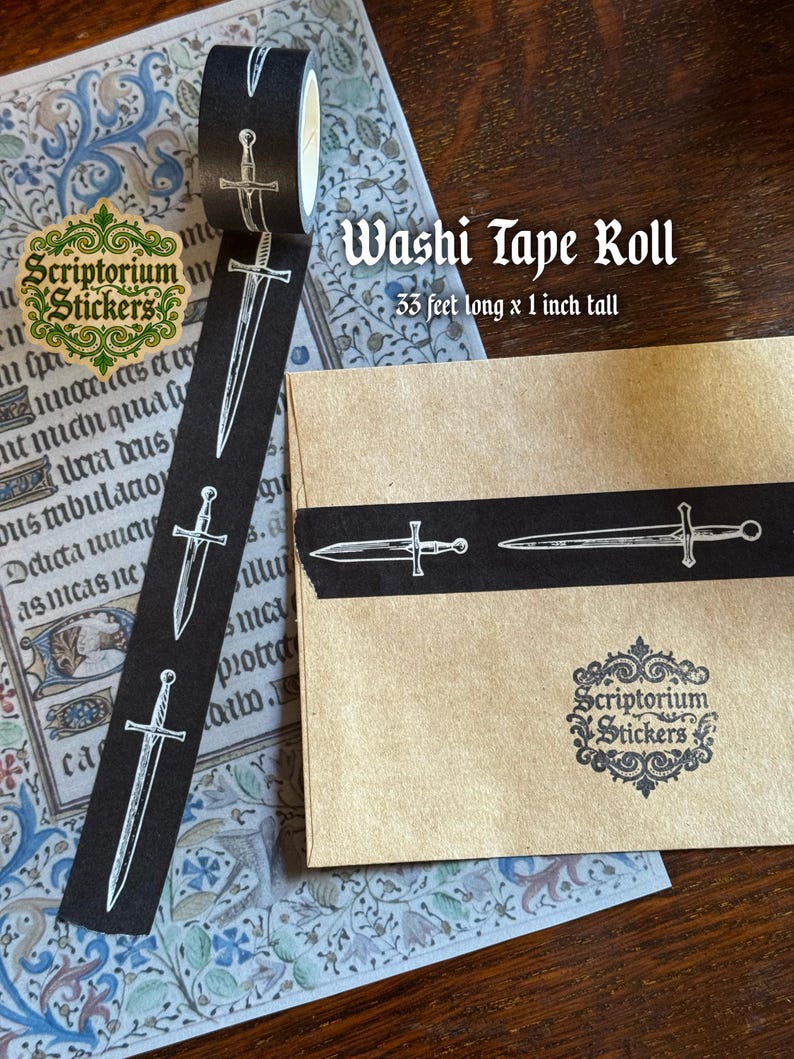 Medieval Sword Washi Tape | Medieval Washi Tape, Medieval Sticker, Medievalcore, Knightcore, Dark Academia, Medieval Woodcut, TTRPG Journal