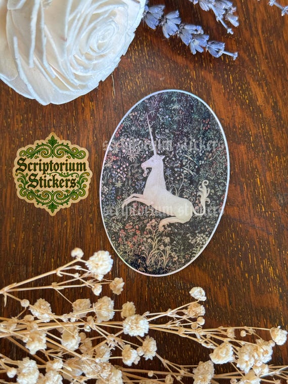 Medieval Unicorn Tapestry Sticker | Unicorn Sticker, Medieval Sticker, Medieval Tapestry, Medieval Art, Fantasy Sticker
