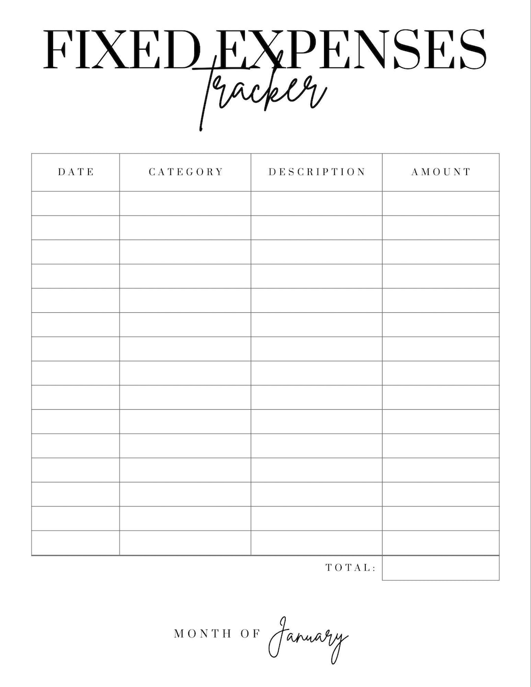 Printable Monthly Expense Log
