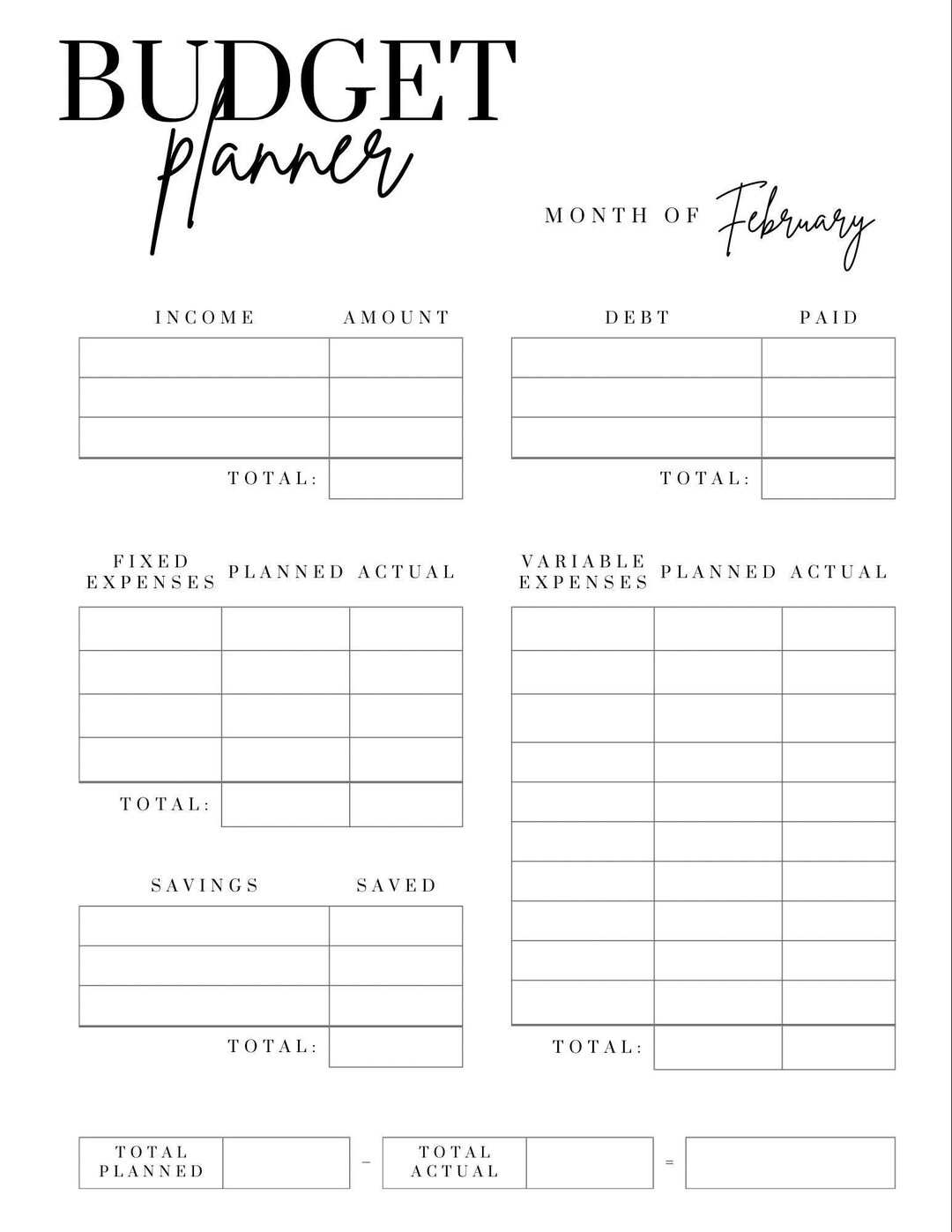 Basic Personal Finance Planner Printable Monthly Budget, Savings Goals ...
