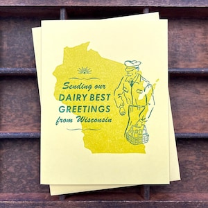 Dairy Best Greetings - Biglietto d'auguri del Wisconsin - Biglietto con stampa tipografica fatta a mano
