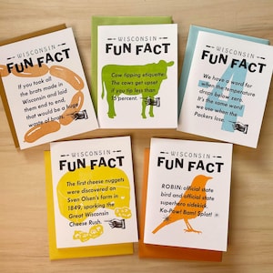 Tarjetas de felicitación divertidas de Wisconsin - Juego de tarjetas tipográficas hechas a mano - Regalo único para él o ella