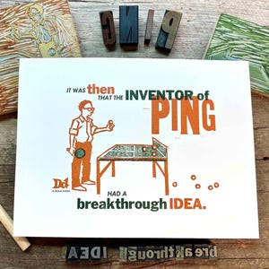 Impresión en relieve original de Ping - Colaboración con dibujantes del New Yorker - Linograbado de edición limitada - Impresión artística tipográfica