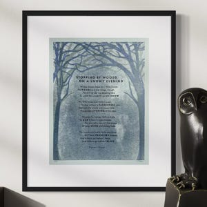 Impresión artística tipográfica de Robert Frost: Poema «Deteniéndose en el bosque», edición limitada, 11 x 14