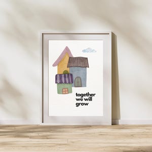 Juntos creceremos Arte de pared minimalista moderno para niños Descarga digital imprimible Decoración colorida para el hogar Arte de pared para padres Regalo escolar