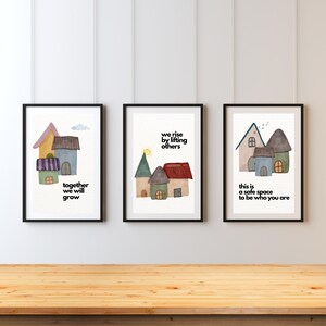 Juego de 3 impresiones de arte de pared minimalista moderno para niños, descarga digital, decoración colorida para el hogar, arte de pared para padres, regalo escolar