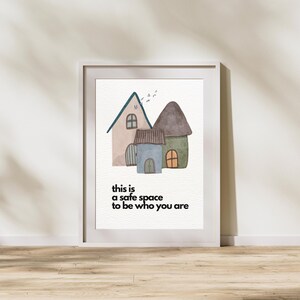 Arte de pared minimalista moderno con espacio seguro para niños, descarga digital imprimible, decoración colorida para el hogar, arte de pared para padres, regalo escolar