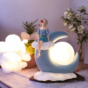 Lámpara de mesa de estudio Moon Girl, luz de noche de escritorio, luz de mesa LED, portátil, lámpara para regalar, luz de noche de luna, luz de guardería, linda luz inalámbrica
