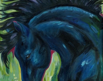 August Black Horse Oil Painting Giclee Print