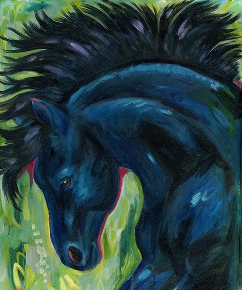 August Black Horse Oil Painting Giclee Print image 1