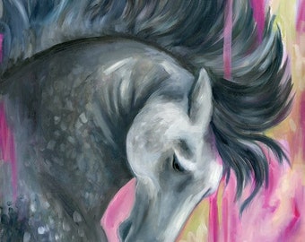 May Dapple Grey Horse Oil Painting Giclee Print