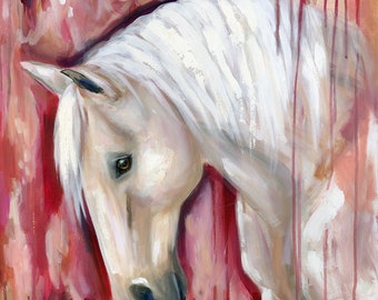 Sayda White Horse Oil Painting Giclee Print