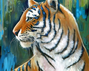 Giclee Tiger Art Print, Vibrant Oil Painting Poster