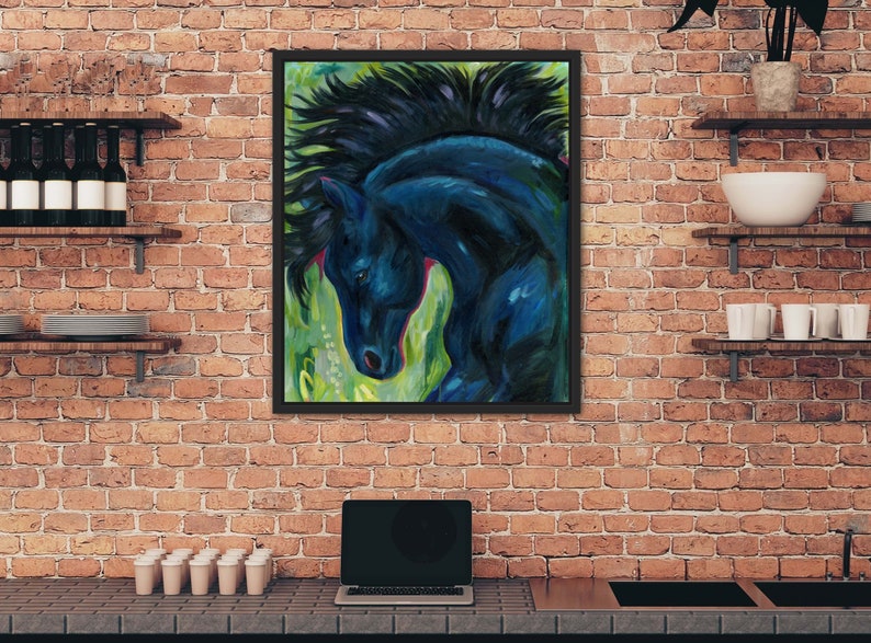 August Black Horse Oil Painting Giclee Print image 3