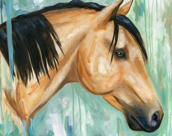 Adira Buckskin Horse Oil Painting Giclee Print