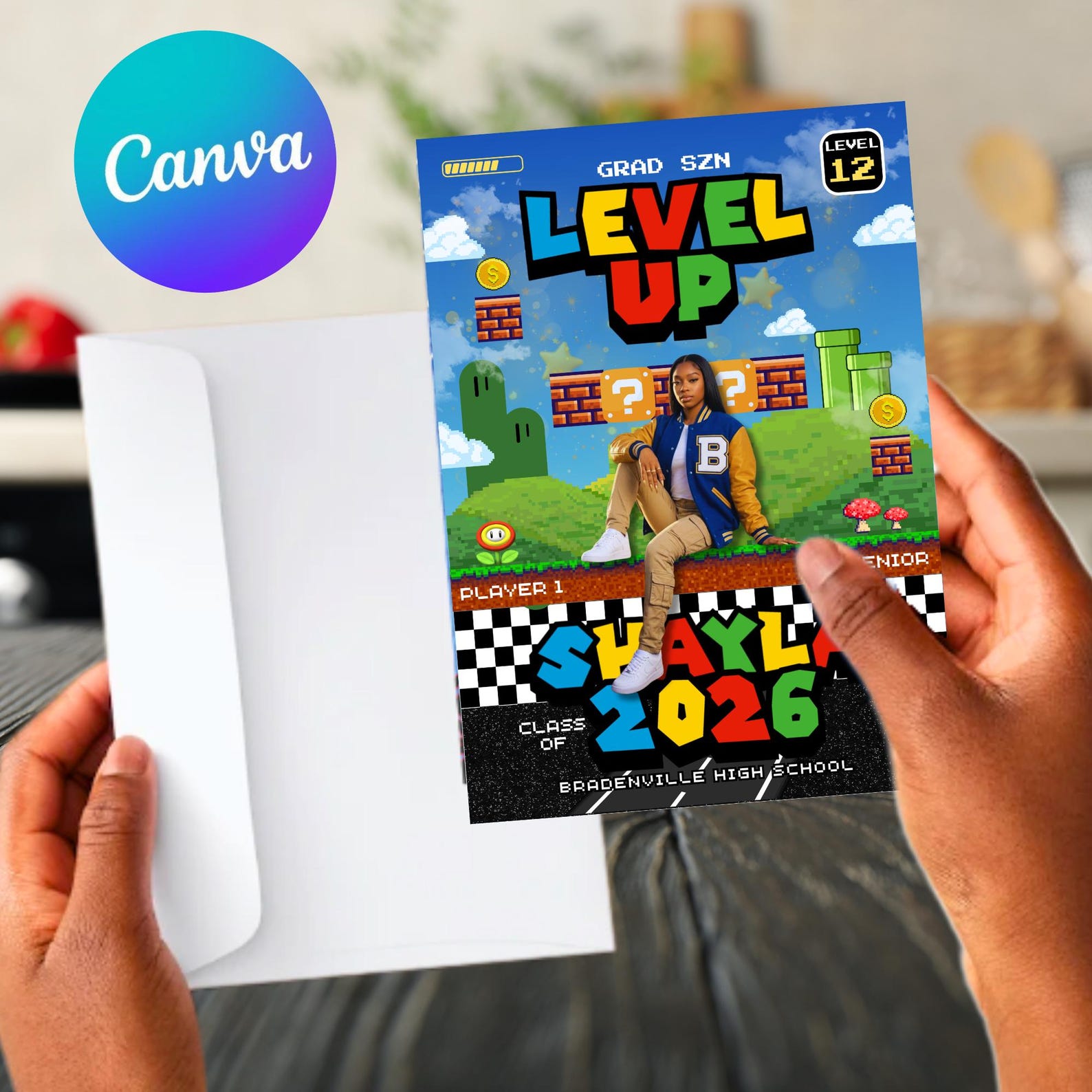 Mario Inspired Grad Template 2026 Editable Canva | Graduation ...
