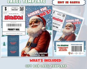 Caja de Nochebuena, caja de Papá Noel, caja de Grinchmas, paquete de caja de regalo de Navidad, plantilla de caja de Navidad, etiqueta de caja de Navidad, plantilla de Navidad,