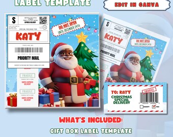 Caja de Nochebuena, caja de Papá Noel, caja de regalo, paquete de caja de regalo de Navidad, plantilla de caja de Navidad, etiqueta de caja de Navidad, plantilla de Navidad, regalo