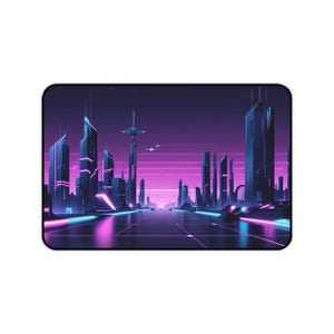 Futuristic Cityscape Desk Mat | Cyberpunk Accessories, Gaming Mouse Pad, Home Decor, Gift for Gamers