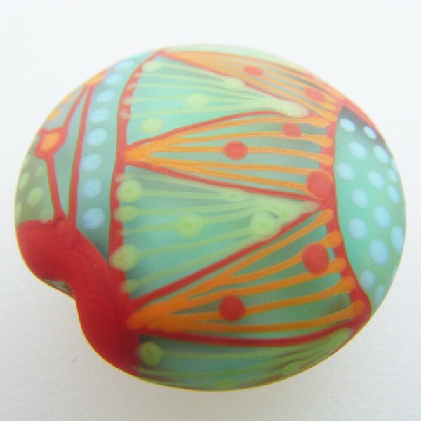 Moogin - Etched batik pattern lentil shaped focal bead -  31mm- SRA