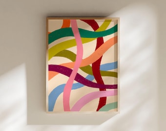 Colorful Abstract Swirl Scribble Wall Art, Colorful Swirl Squiggle Printable Art, Colorful Living Room Print, Geometric Wave Art Print