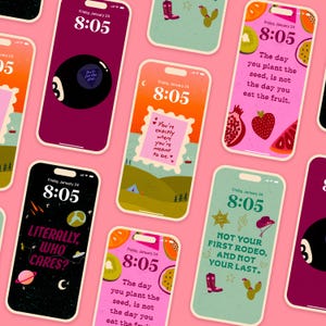 Funky iPhone Wallpaper Bundle, Set of 5 iOS Wallpapers, Phone Lock Screen, Home Screen Positivity Quotes, iOS 16, Motivational Digital Art