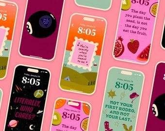 Funky iPhone Wallpaper Bundle, Set of 5 iOS Wallpapers, Phone Lock Screen, Home Screen Positivity Quotes, iOS 16, Motivational Digital Art
