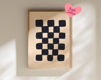 Checkered Wall Art | Minimal Abstract Art, Aesthetic Decor Wall Art, Trendy Wall Art, Geometric Poster, Retro Art, Printable Wall Art