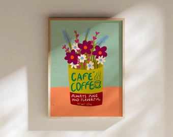 Bloom Brew Print, Cute Coffee Bar Decor, Trendy Kitchen Poster, Espresso Coffee Wall Art, Kitchen Flower Digital Download