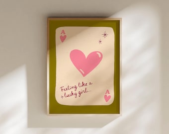 Playing Card Art, Lucky Girl, Leopard Print, Affirmation Wall Art