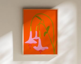 Colorful Floral Print Pink & Orange Floral Poster, Retro Floral Print Maximalist Wall Art, Abstract Botanical Mid Century Wall Art