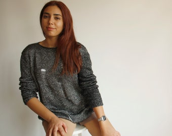 Gift For Her, Shining Gray Ripped Sweater, Hand Knit Grey Sweater, Winter Women Pullover, Gift for Women, Long Sleeves Sweater